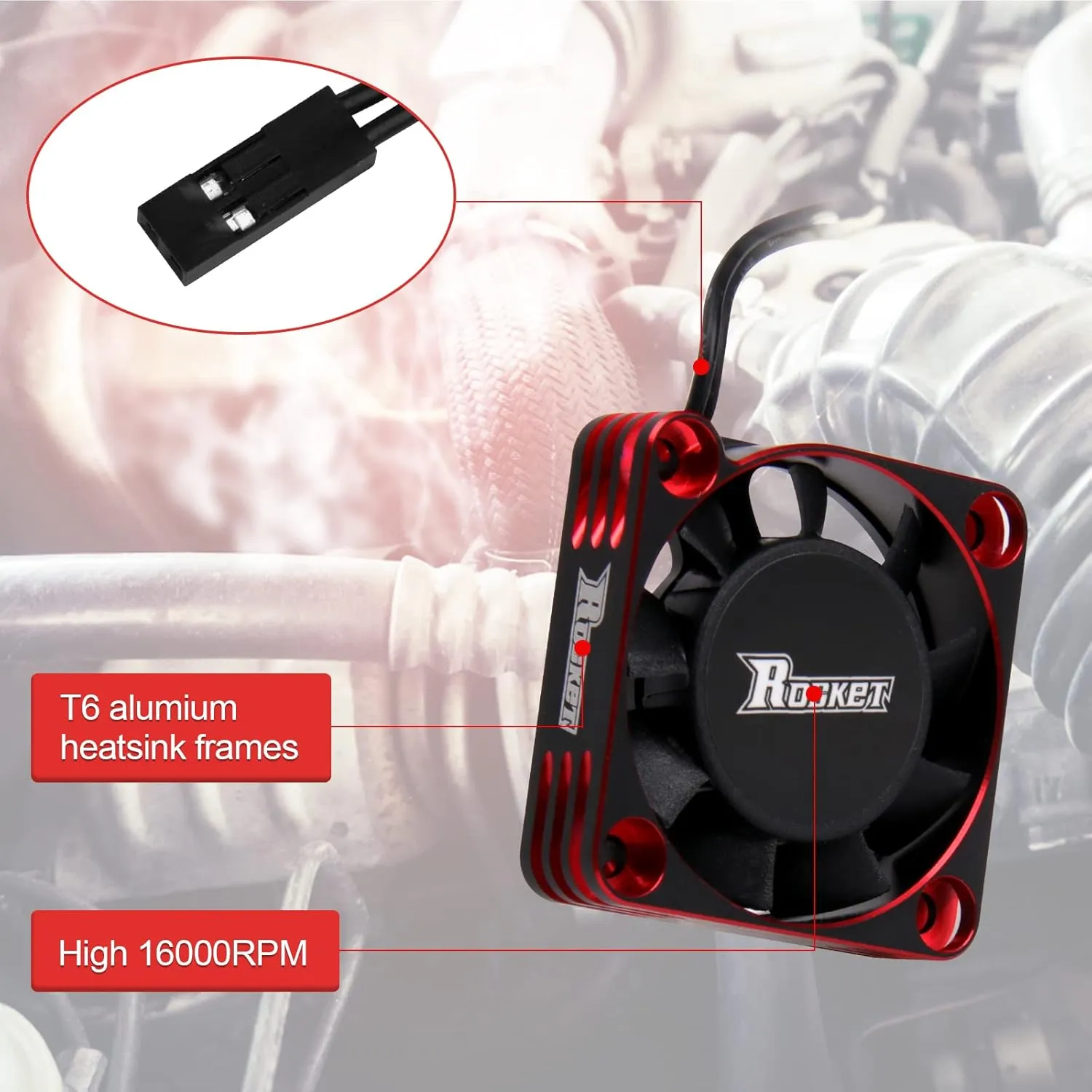 RC Motor Cooling Fan 40mm 16000RPM Fits 56mm 55mm 58mm Diameter Motor Heatsink RC Cooling Fans for 1/5 1/6 RC Truck Car (Red Black)