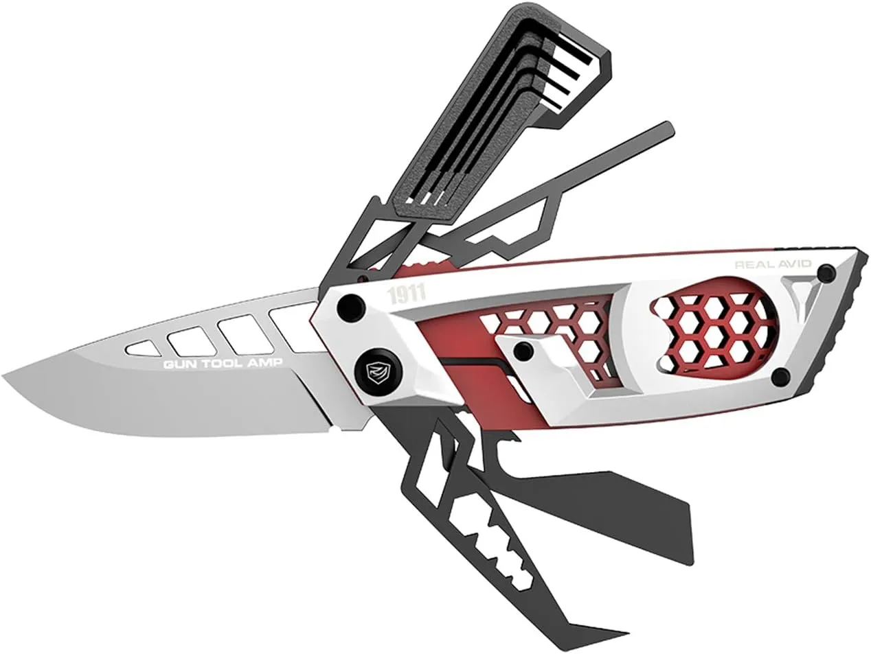 Real Avid Gun Multitool for 1911 Handguns| 28-In-One Pistol Gun Tool with Screwdriver, Bushing Wrench, Bit Set, Nut Wrenches, Hex Keys, Pin Punch, Pick, File, Holster & More for Gunsmithing