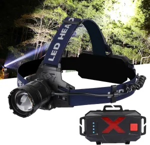 Rechargeable 8000LM LED Headlamp, 5 Modes & IPX5 Waterproof Head Lamp,Lightweight Zoomable 90° Adjustable Angle (Removable 5200mAh Battery) 24-Hour Camping Headlamp Warning Light On Back