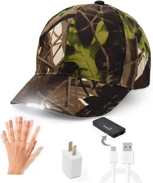 Rechargeable Baseball Cap LED Headlight with USB Cable and Battery, Suitable for Outdoor Camping Night Fishing, Mountain Climbing, Night Riding/Hiking and Auto Repair (Army Green)