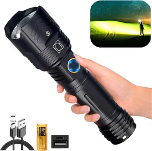 Rechargeable Flashlight 10000 High Lumens, Tactical Super Bright LED Flashlights with 5 Modes, Zoomable, Ipx5 Waterproof, Handheld Torch Light, for Camping, Emergency, Outdoor, Hiking