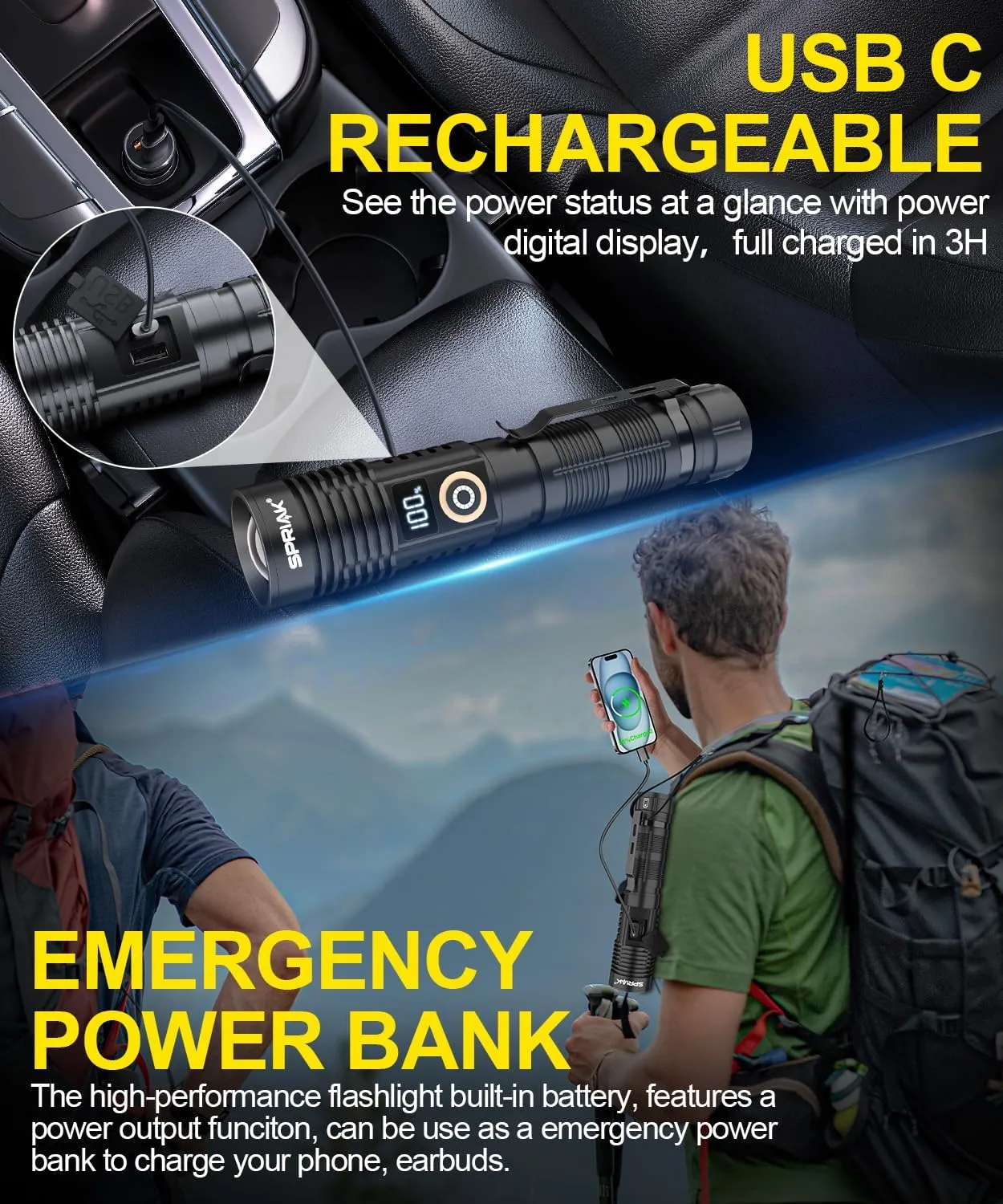 Rechargeable Flashlight High Lumens-Super Bright Magnetic Flash Light with Power Digital Display, Long Range,Dimmable,Waterproof,Pocket Handheld Tactical LED Flashlights for Emergency
