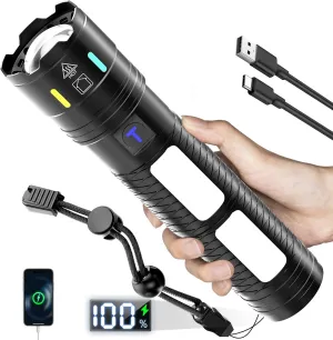 Rechargeable Flashlights 2000 High Lumens, Super Bright Flash Light, 4 mode with Red LED Flashing Tactical Flashlight, High Powered Flashlight Long Lasting 32Hours, Large Size FlashLight for Home