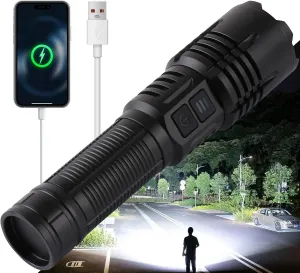Rechargeable Flashlights 6000 Lumens 6 Modes(UV lamp) Zoomable, 24H-Runtime Waterproof Tactical Handheld Flashlight for Emergency,Suitable for Camping, Outdoor, Home,Work