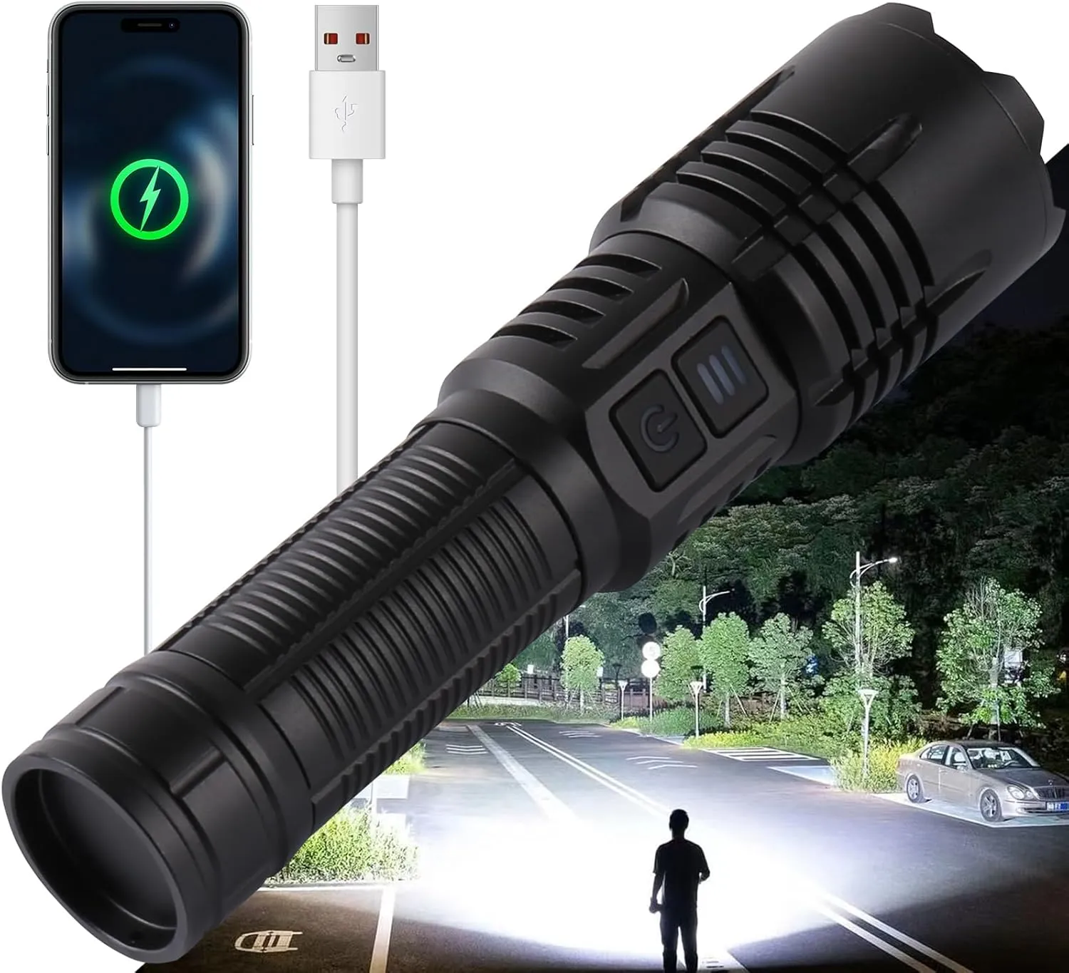 Rechargeable Flashlights 6000 Lumens 6 Modes(UV lamp) Zoomable, 24H-Runtime Waterproof Tactical Handheld Flashlight for Emergency,Suitable for Camping, Outdoor, Home,Work