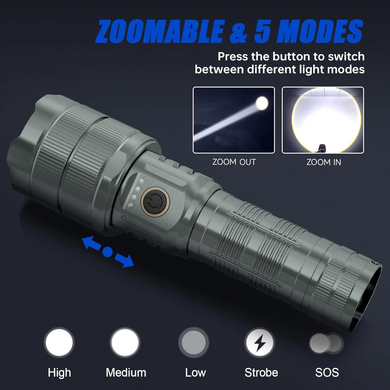 Rechargeable Flashlights 900000 High Lumens Super Bright LED Flashlight High Powered Tactical Flashlights Zoomable 5 Modes IPX6 Waterproof Handheld Flash Light for Camping Outdoor Emergencies
