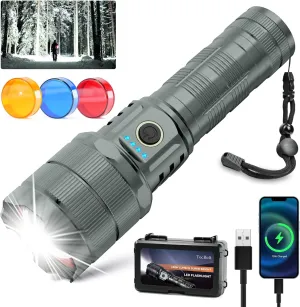 Rechargeable Flashlights 900000 High Lumens Super Bright LED Flashlight High Powered Tactical Flashlights Zoomable 5 Modes IPX6 Waterproof Handheld Flash Light for Camping Outdoor Emergencies