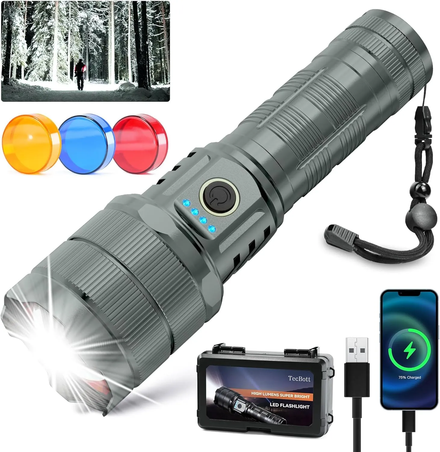 Rechargeable Flashlights 900000 High Lumens Super Bright LED Flashlight High Powered Tactical Flashlights Zoomable 5 Modes IPX6 Waterproof Handheld Flash Light for Camping Outdoor Emergencies