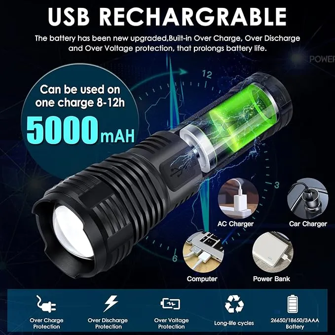 Rechargeable Flashlights 990000 High Lumens, Super Bright LED Flashlight Handheld, Powerful Tactical Flashlights Waterproof W/5 Lighting Modes, 20H Runtime for Emergency & Camp