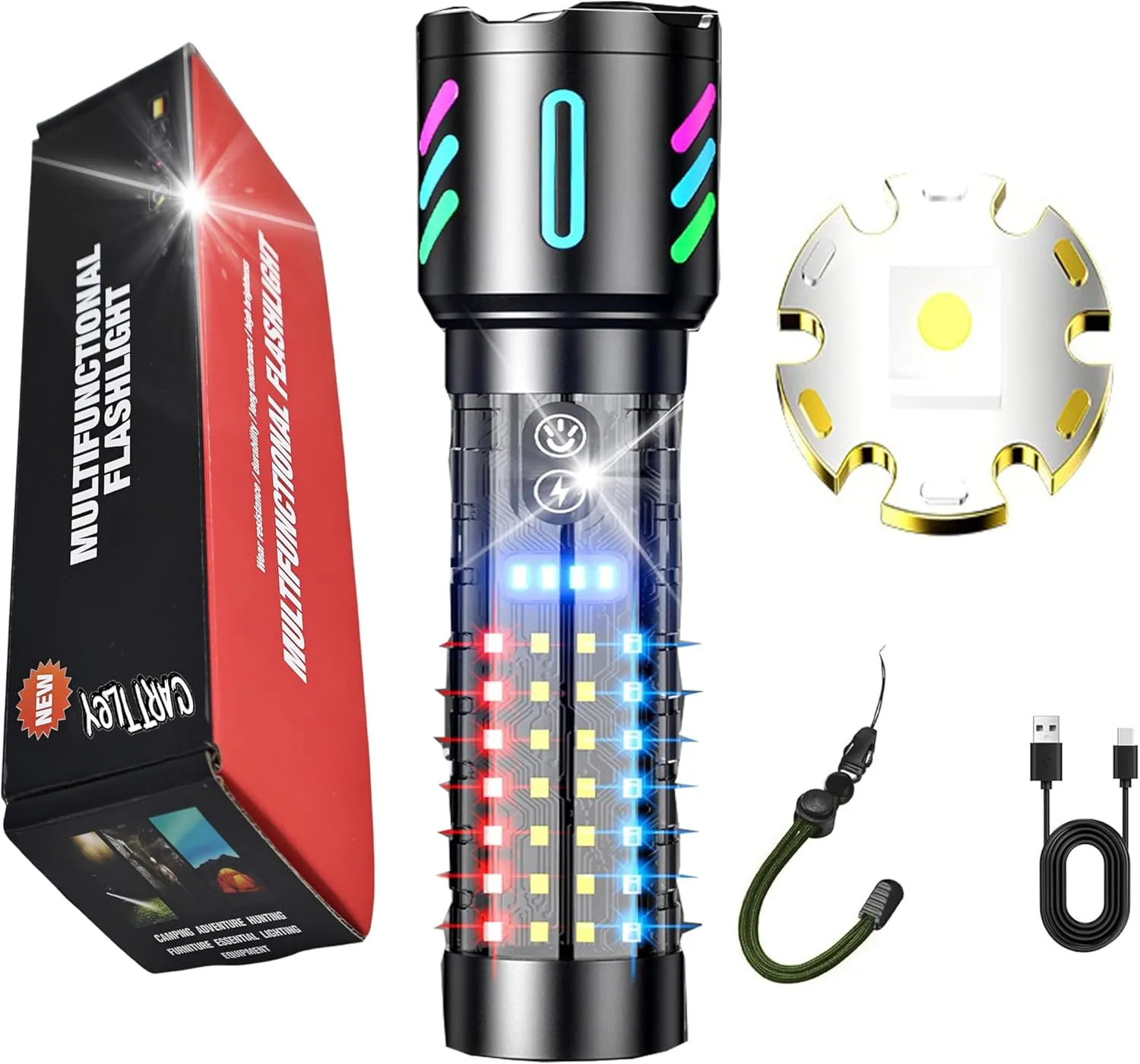 Rechargeable Flashlights High Lumens, 2,000,000 Lumens Handheld LED Flashlight 5 Modes, Zoomable, IPX6 Waterproof Powerful Tactical Flashlight for Emergencies, Camping, Hiking
