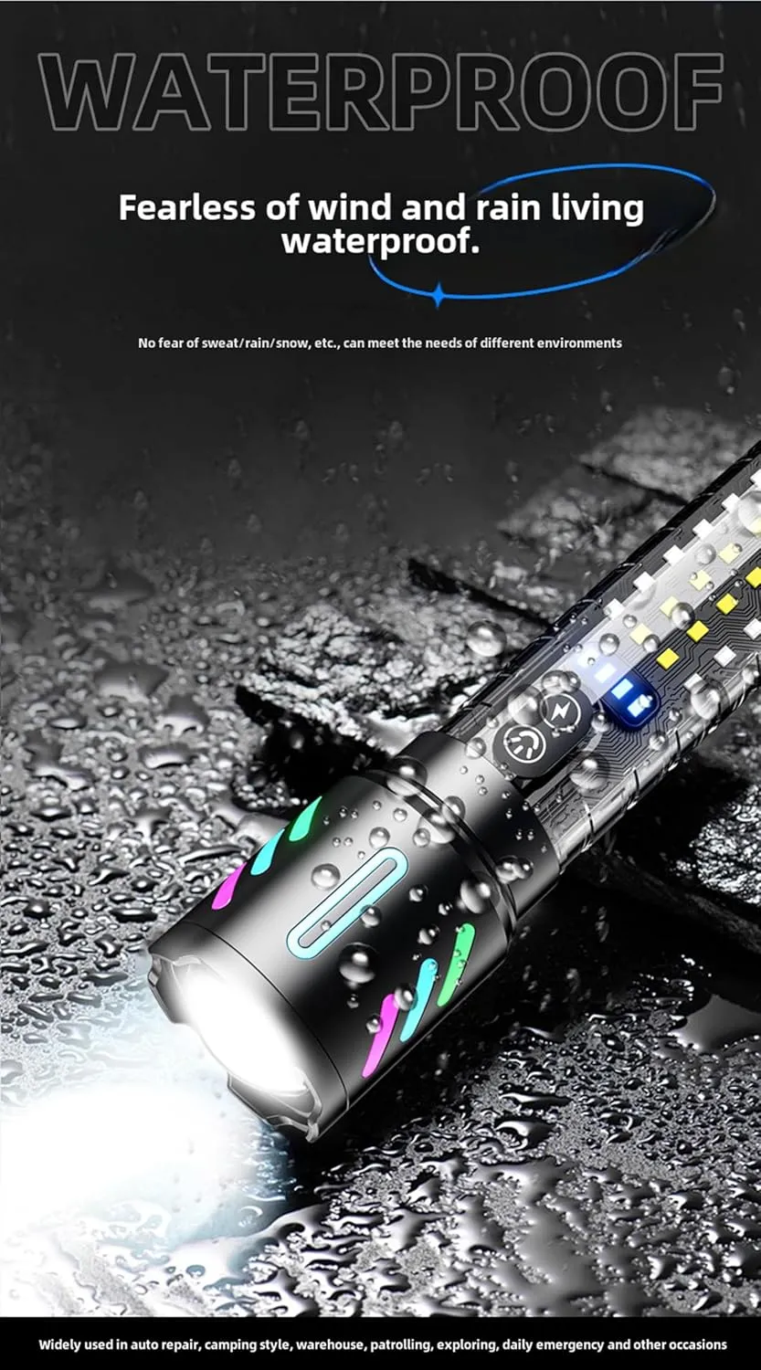 Rechargeable Flashlights High Lumens, 2,000,000 Lumens Handheld LED Flashlight 5 Modes, Zoomable, IPX6 Waterproof Powerful Tactical Flashlight for Emergencies, Camping, Hiking