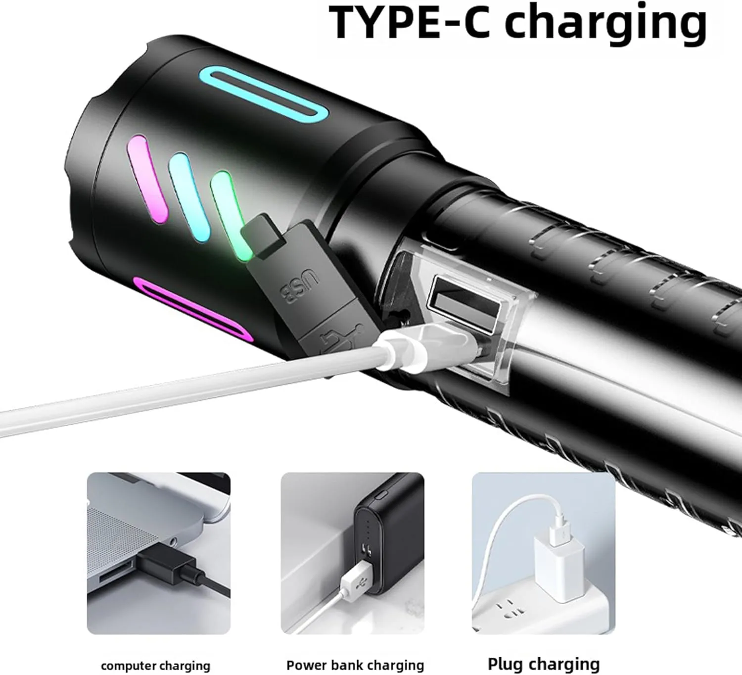 Rechargeable Flashlights High Lumens, 2,000,000 Lumens Handheld LED Flashlight 5 Modes, Zoomable, IPX6 Waterproof Powerful Tactical Flashlight for Emergencies, Camping, Hiking