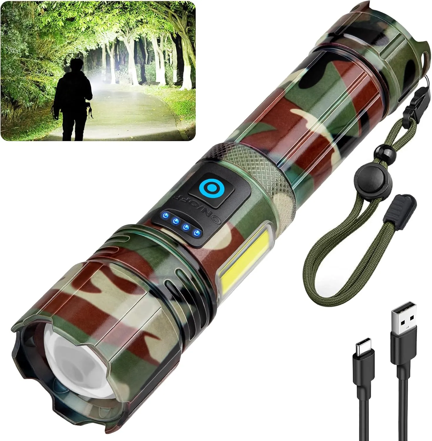 Rechargeable Flashlights High Lumens, High Powered 3000 Lumens Super Bright Flash Light with 3 Modes & 4COB Light & Waterproof, Powerful Handheld LED Flashlight for Home Camping Hiking