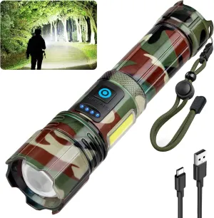 Rechargeable Flashlights High Lumens, High Powered 3000 Lumens Super Bright Flash Light with 3 Modes & 4COB Light & Waterproof, Powerful Handheld LED Flashlight for Home Camping Hiking