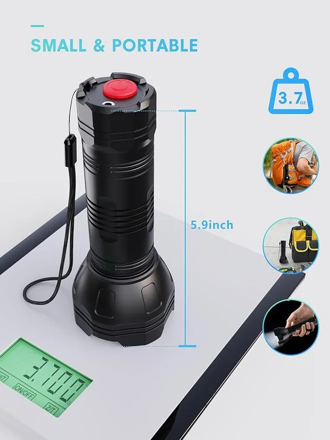 Rechargeable Flashlights High Lumens IP68 Waterproof, Small Flashlights Powerful with Batteries 3500mAh - Flash Light 5 Modes 100M Beam Super Bright for Outdoor/Home/Camping/Hiking/Emergency