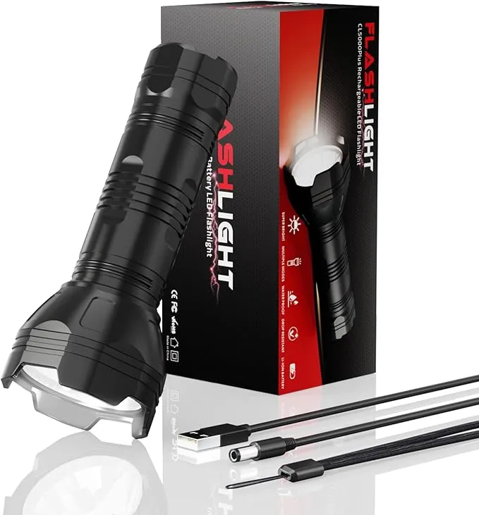 Rechargeable Flashlights High Lumens IP68 Waterproof, Small Flashlights Powerful with Batteries 3500mAh - Flash Light 5 Modes 100M Beam Super Bright for Outdoor/Home/Camping/Hiking/Emergency