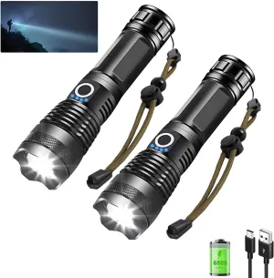 Rechargeable Flashlights High Lumens LED,Home Outdoor Emergency Powerful Flash Light Power Super Bright Torch Camping Hiking