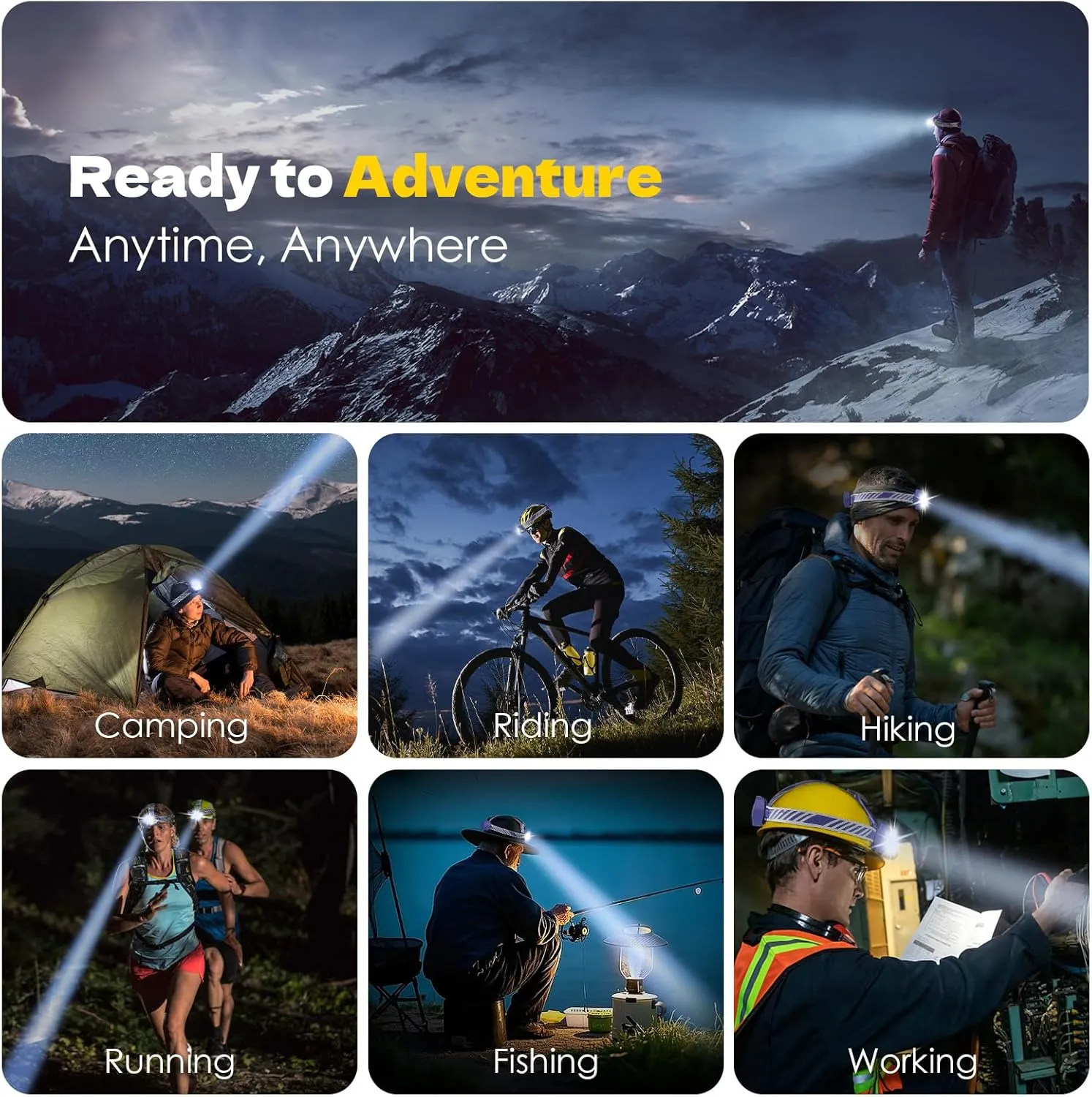 Rechargeable Headlamp, High Lumen Bright 5 LED Head Lamp with Red White Light,IPX4 Waterproof Headlight,8 Mode Head Flashlight for Outdoor Running Hunting Fishing Hiking Camping Gear-Blue