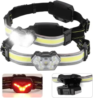 Rechargeable Headlamp with 270° Wide Beam, Waterproof, 600 Lumens, Red Taillight, 5 Modes, 2 Pcs Led Wearable Headlight