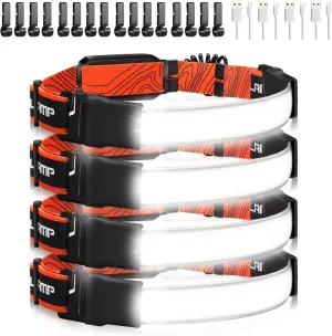 Rechargeable Headlamp,4 Packs 230°Wide-Angle 1000 Lumens Headlamp Flashlight with Red Taillight 3 Light Modes Lightweight LED Head Lamp Adjustable Waterproof Head Light for Running Cycling