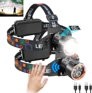 Rechargeable Headlamps 2Pack, 1200Lm Super Bright Head Lamp, 90°Angle Head Lights For Forehead, 4Mode Led Headlamp Rechargeable,Adjustable Focus Headlamps for Adults Hard Hat Camping Essentials Gear