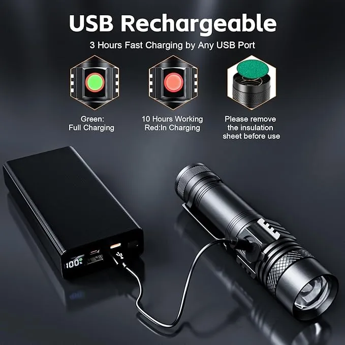 Rechargeable LED Flashligh, USB Magnetic Flashlights with Cob Sidelight, Small Tactical Flashlights 2000LM, Waterproof, Zoomable, Portable Handheld Flash Light for Home, Emergency, Outdoor