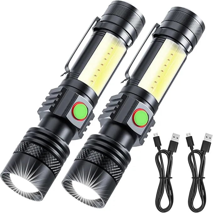 Rechargeable LED Flashligh, USB Magnetic Flashlights with Cob Sidelight, Small Tactical Flashlights 2000LM, Waterproof, Zoomable, Portable Handheld Flash Light for Home, Emergency, Outdoor