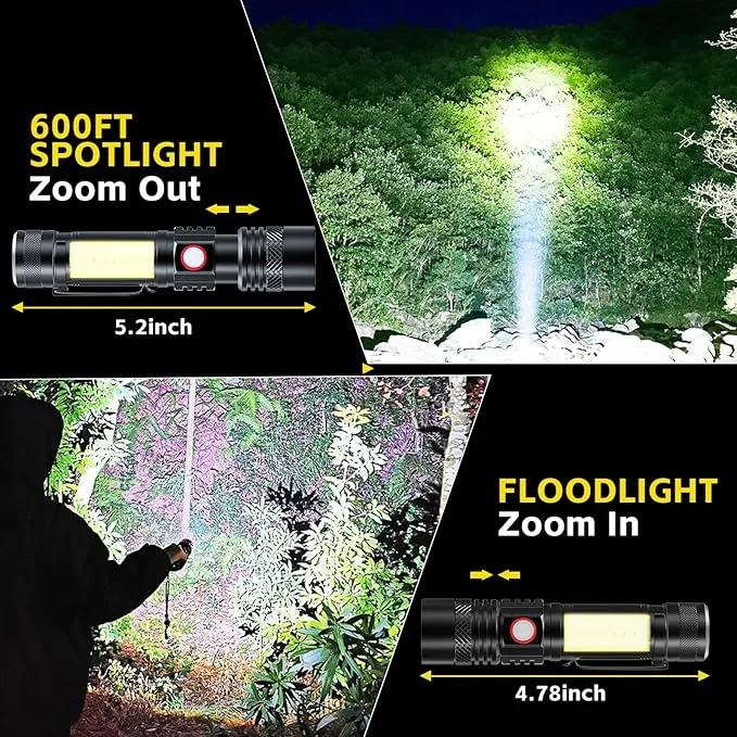 Rechargeable LED Flashligh, USB Magnetic Flashlights with Cob Sidelight, Small Tactical Flashlights 2000LM, Waterproof, Zoomable, Portable Handheld Flash Light for Home, Emergency, Outdoor