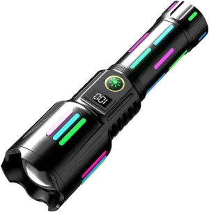 Rechargeable LED Flashlight, 2,000,000 Lumens, Tactical, 5 Modes, Zoomable, IP67 Waterproof, for Camping/Home(XA515), Black, XAw515