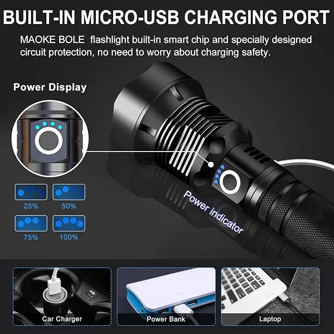 Rechargeable LED Flashlights High Lumens, 90000 Lumens Super Bright Flashlight with 5 Modes & Waterproof, XHP90.2 Powerful Handheld Flashlight for Camping Emergencies