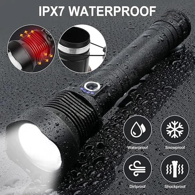 Rechargeable LED Flashlights High Lumens, 90000 Lumens Super Bright Flashlight with 5 Modes & Waterproof, XHP90.2 Powerful Handheld Flashlight for Camping Emergencies