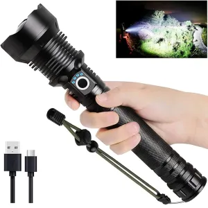 Rechargeable LED Flashlights High Lumens, 90000 Lumens Super Bright Flashlight with 5 Modes & Waterproof, XHP90.2 Powerful Handheld Flashlight for Camping Emergencies