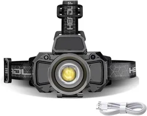 Rechargeable LED Headlamp, Adjustable Focus Headlight Outdoor, Super Bright Headlamp Flashlight with Motion Sensor for Camping, Auto Repair, Hiking, Fishing
