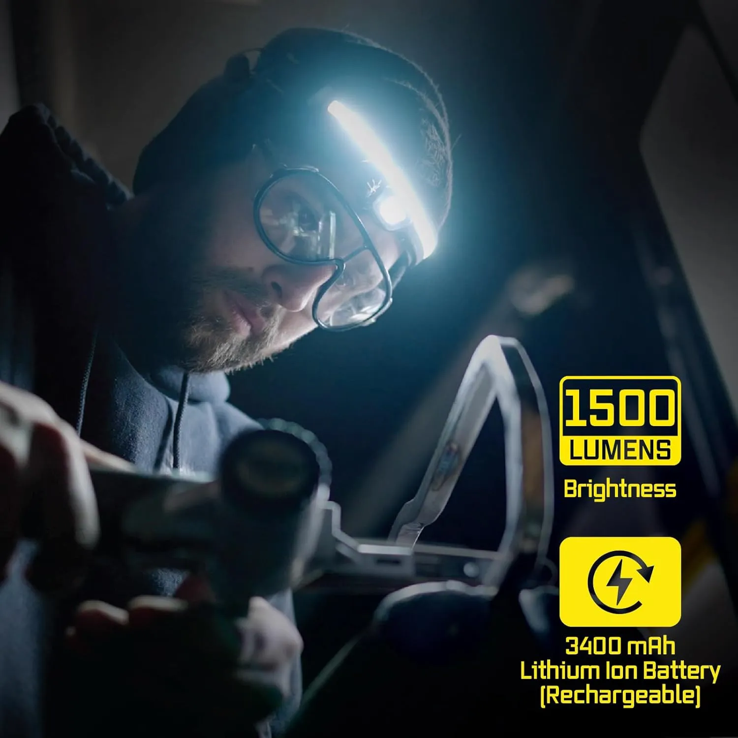 Rechargeable LED Headlamp - Liteband PRO 1500 Lumens Super Bright Head Lamp, Powerful Battery Powered Tactical Headlamps, Camping, Running, Hard Hat Light, Best Rated Forehead Flashlight, Camo