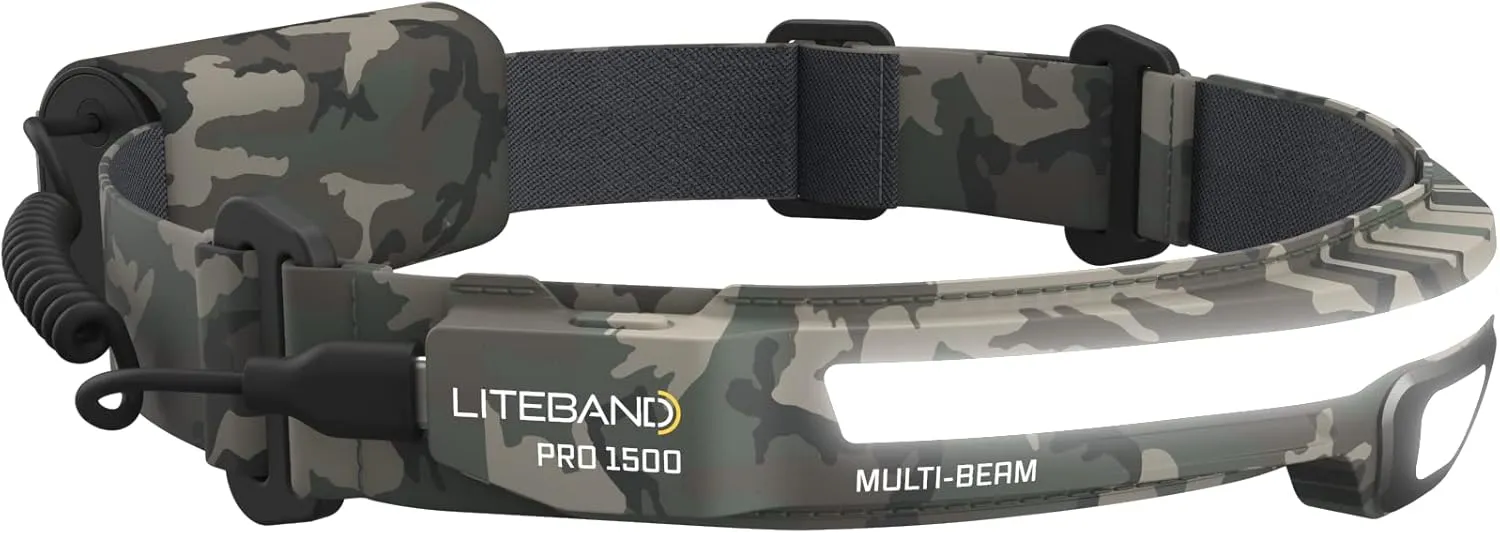 Rechargeable LED Headlamp - Liteband PRO 1500 Lumens Super Bright Head Lamp, Powerful Battery Powered Tactical Headlamps, Camping, Running, Hard Hat Light, Best Rated Forehead Flashlight, Camo