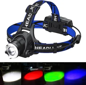 Rechargeable LED Headlamp, Rechargeable LED Headlamp with 4 Colors for Hiking, Multifunctional Headlights for Adults, Waterproof High Brightness Camping Gear for