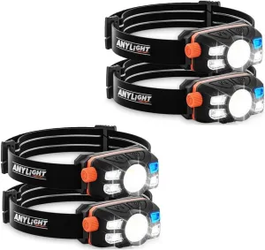 Rechargeable LED Headlamp with Stepless Dimming and Motion Sensor, IP65 Waterproof Headlight for Repairing, Running, Camping, Hiking(4 Pack)