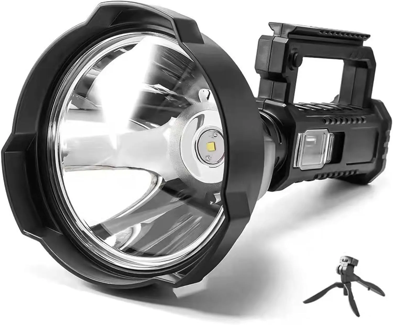 Rechargeable Spotlight, Rechargeable Spotlight, IPX6 Waterproof 4 Lighting Modes Handheld, Long Range Flashlight with Non Slip Handle and Tripod for Hiking, Camping
