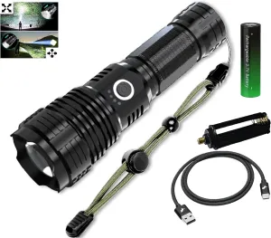 Rechargeable Tactical Bright Flashlights,Super Bright High Power 990000LM,5 Modes, Waterproof,Handheld Impact Resistant, USB/USB-C Cable Rechargeable Battery Included, Extra AAA Battery case