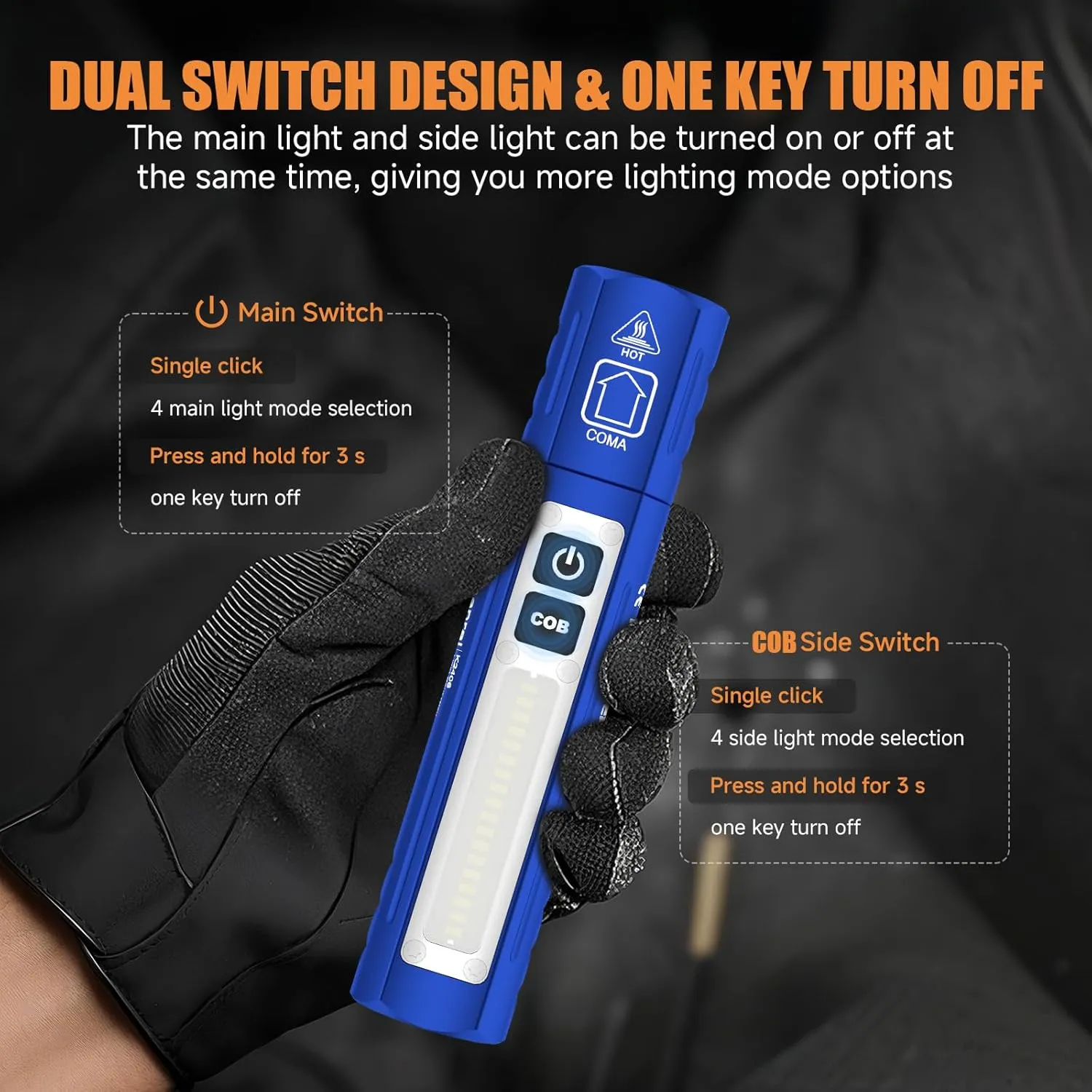 Rechargeable Tactical Flashlights High Lumens - Super Bright Small Powerful LED Magnetic USB C Flashlight, 8 Modes, Dual Button Waterproof Pocket Flash Light for Emergency, Car (2, Blue)