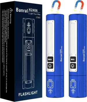Rechargeable Tactical Flashlights High Lumens - Super Bright Small Powerful LED Magnetic USB C Flashlight, 8 Modes, Dual Button Waterproof Pocket Flash Light for Emergency, Car (2, Blue)