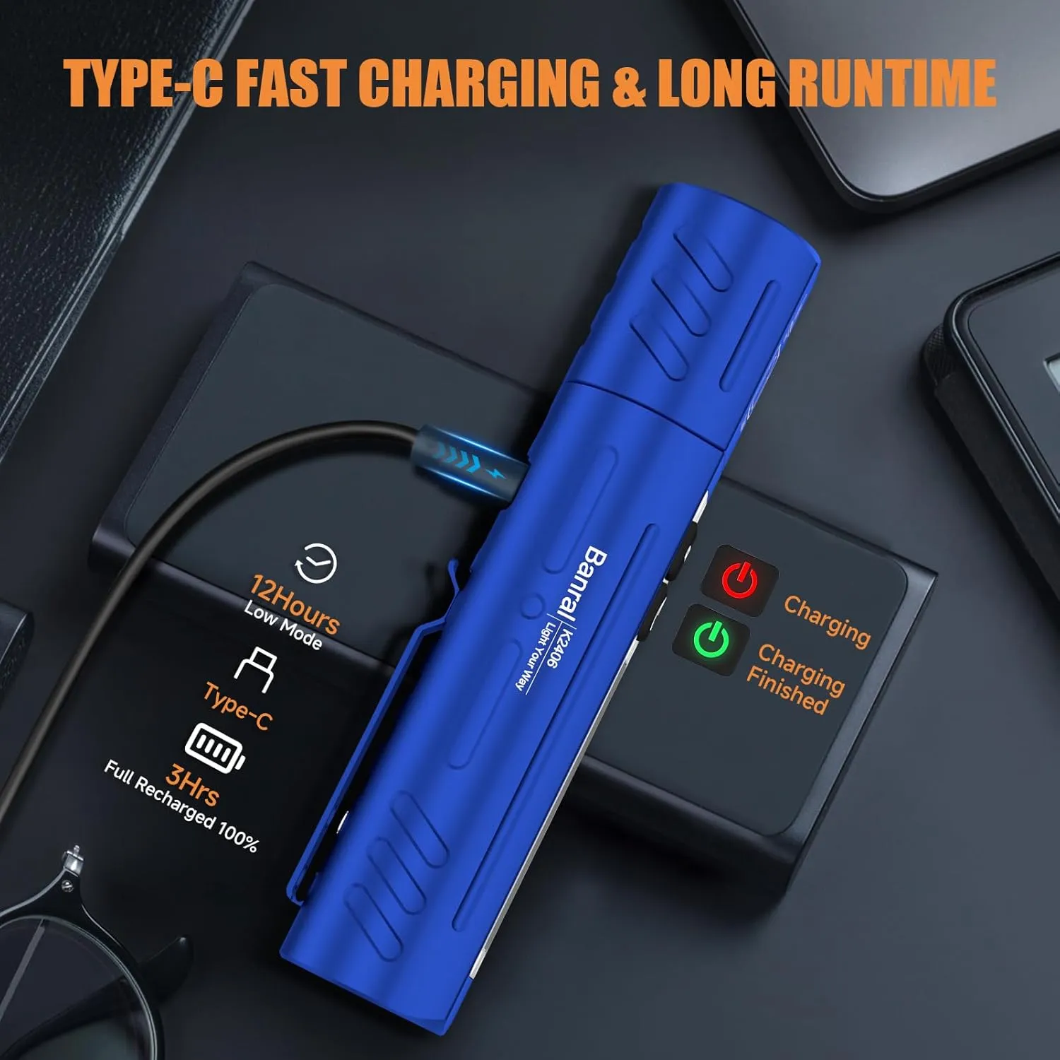 Rechargeable Tactical Flashlights High Lumens - Super Bright Small Powerful LED Magnetic USB C Flashlight, 8 Modes, Dual Button Waterproof Pocket Flash Light for Emergency, Car (2, Blue)