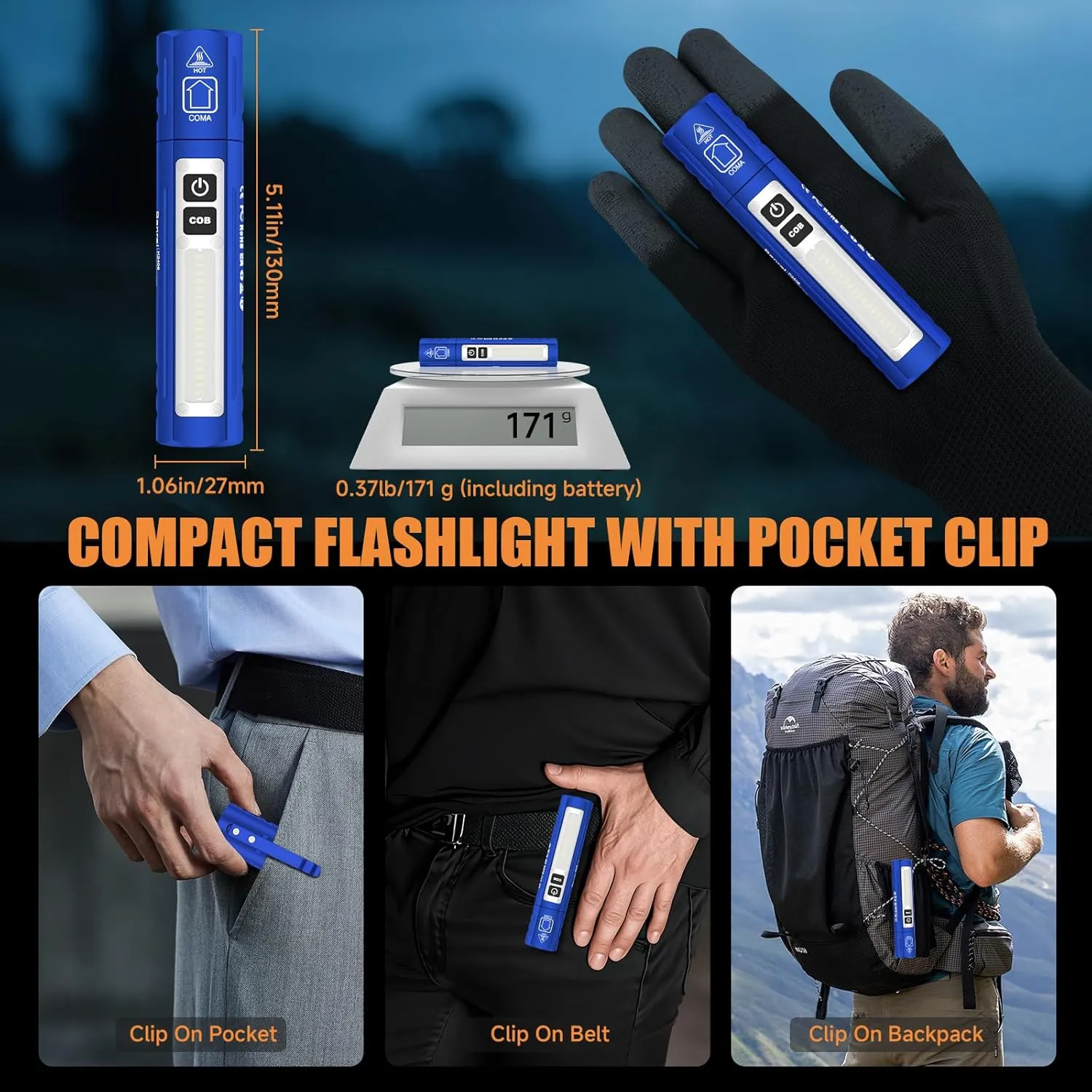 Rechargeable Tactical Flashlights High Lumens - Super Bright Small Powerful LED Magnetic USB C Flashlight, 8 Modes, Dual Button Waterproof Pocket Flash Light for Emergency, Car (2, Blue)