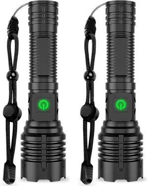 Rechargeable Tactical Flashlights, High Lumens XHP70.2 Super Bright LED Flashlight with Holster, Type-C, 5 Modes, Zoomable, IPX6 Waterproof Flashlights for Emergency Camping (T031-2 Pack)