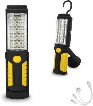 Rechargeable Work Light Portable LED Multi-use Magnetic Flashlight with Hanging Hook, Waterproof Work Flashlight for Car Repair Household Blackout and Emergency(Yellow)
