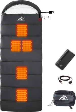 Rectangular Heated Sleeping Bag Envelope Style 5pcs Multi USB Power Support Heating Pads, Operated with Battery Power Bank or Other USB Power Supplies, with one 20000mah Power Bank.