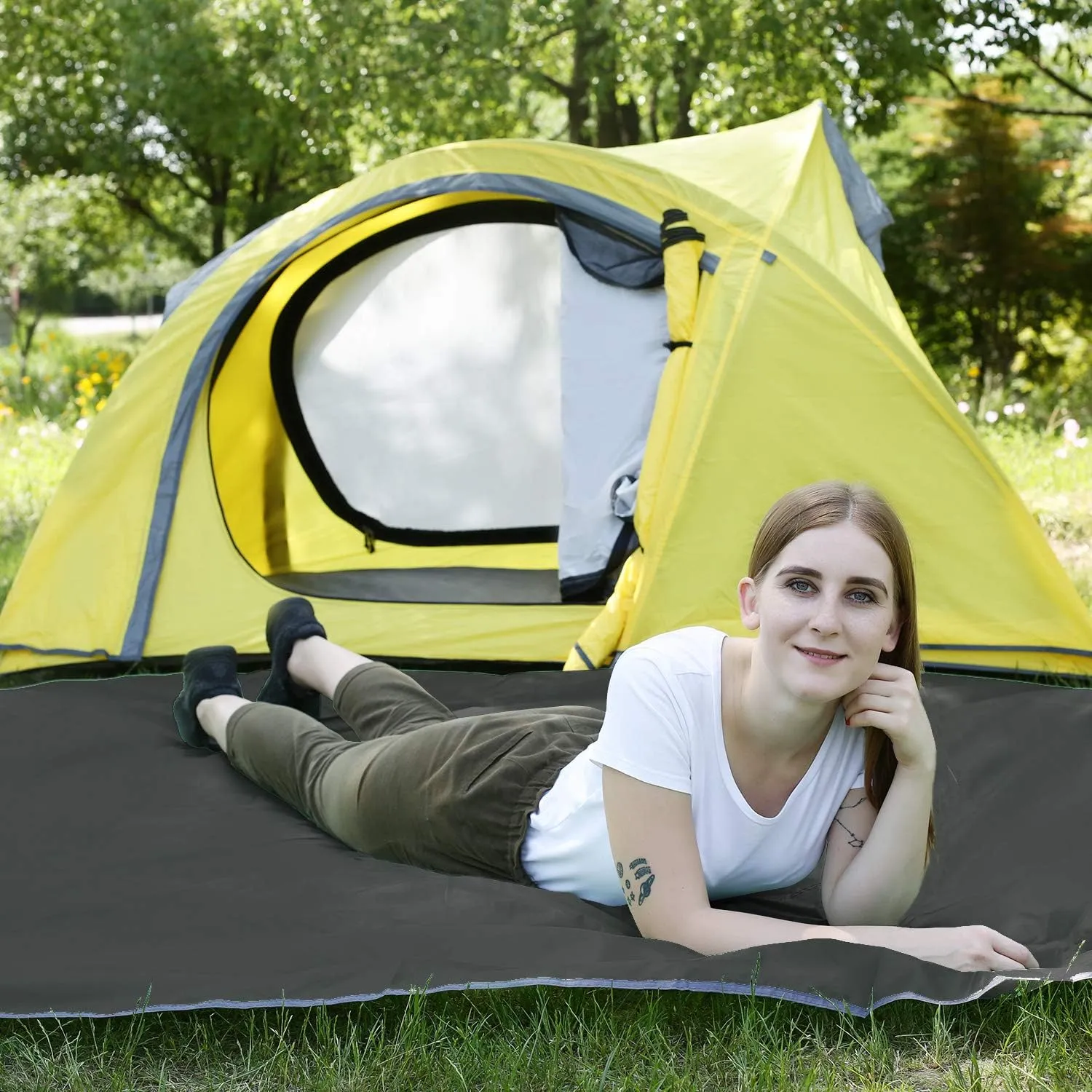REDCAMP 55"x87" Ultralight Waterproof Camping Tarp with 2 Adjustable Collapsible Poles, Multifunctional Tent Footprint for 2 Person Tent for Camping, Hiking, Beach, Lightweight 2 Poles