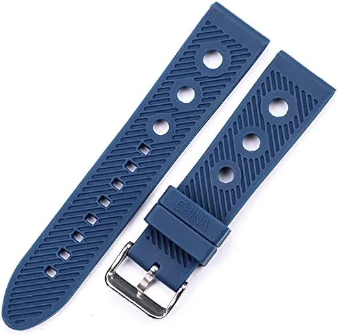 Replacement Watch Straps Silicone Watch Band Bracelet 22mm Black Blue Women Men Rubber Watch Strap Stainless Steel Polished Pin Buckle (Band Color : Blue, Band Width : 22mm)