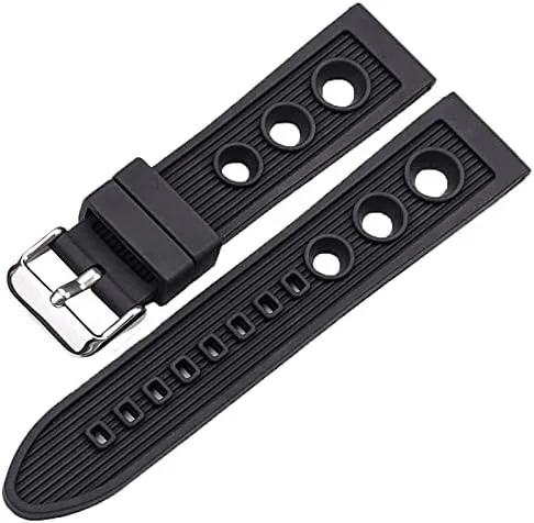 Replacement Watch Straps Silicone Watch Band Bracelet 22mm Black Blue Women Men Rubber Watch Strap Stainless Steel Polished Pin Buckle (Band Color : Blue, Band Width : 22mm)