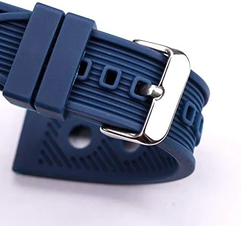 Replacement Watch Straps Silicone Watch Band Bracelet 22mm Black Blue Women Men Rubber Watch Strap Stainless Steel Polished Pin Buckle (Band Color : Blue, Band Width : 22mm)